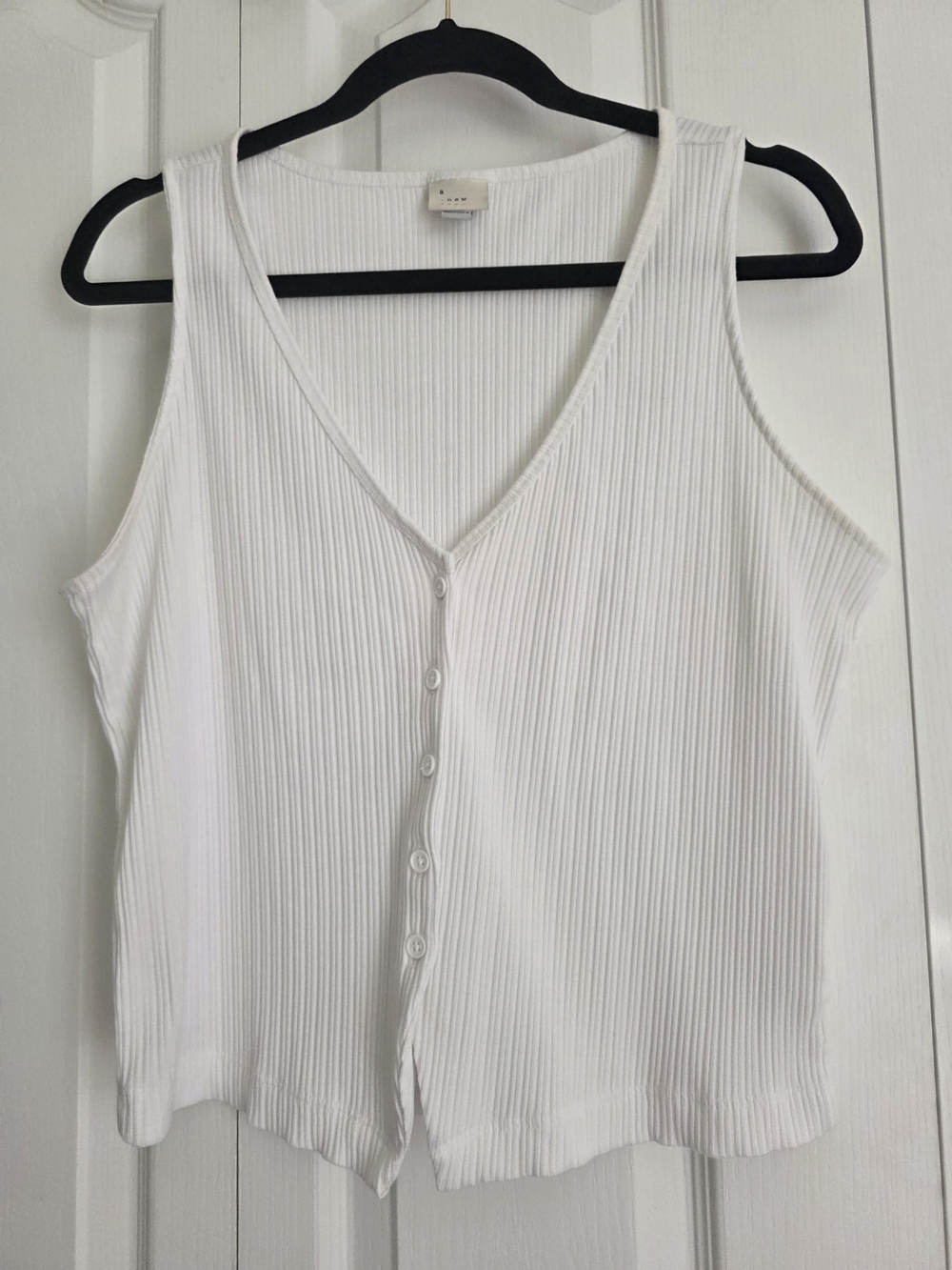 a new day White Ribbed V-Neck Button Tank